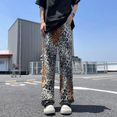 Threebooy Y2K Fashion Tie Dye Leopard Baggy Jeans Pants For Men Clothes Straight Gothic Long Trousers Pantalones Hombre